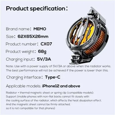 MEMO CX07 RGB Semiconductor Phone Game Cooler Mobile Cooling Fan For Gaming