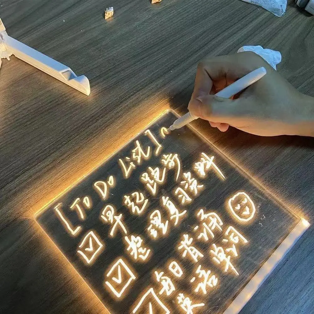 LED Light-Up Message Board with Markers – Colorful DIY Acrylic Writing Pad with Stand & Erasable Pens for Kids, Decor & Notes