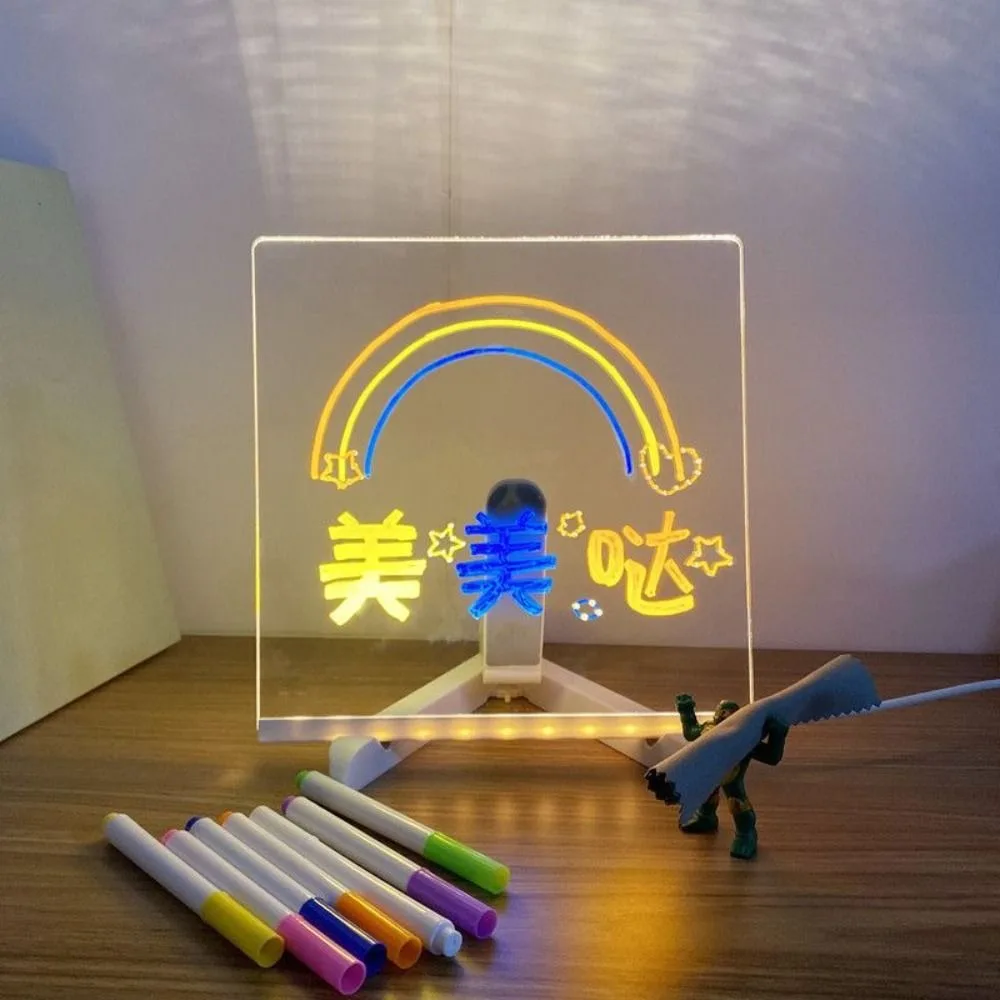 LED Light-Up Message Board with Markers – Colorful DIY Acrylic Writing Pad with Stand & Erasable Pens for Kids, Decor & Notes
