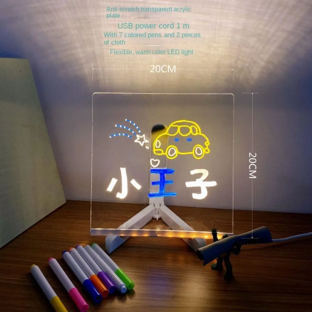 LED Light-Up Message Board with Markers – Colorful DIY Acrylic Writing Pad with Stand & Erasable Pens for Kids, Decor & Notes