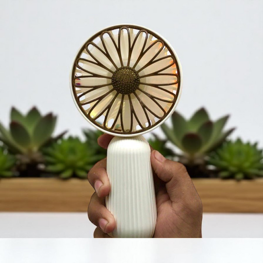 Mini Rechargeable Handheld Fan – Portable Cooling Fan with Multicolor Light