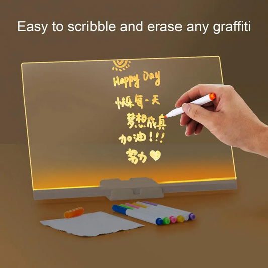 LED Light-Up Writing Board with Markers – Colorful DIY Acrylic Writing Pad with Stand & Erasable Pens for Kids, Decor & Notes