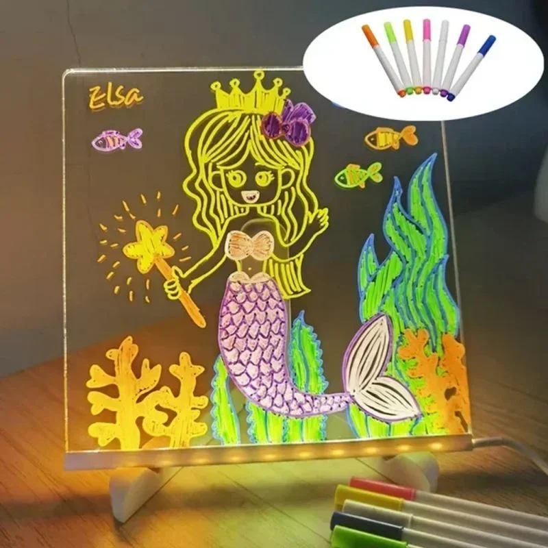 LED Light-Up Message Board with Markers – Colorful DIY Acrylic Writing Pad with Stand & Erasable Pens for Kids, Decor & Notes