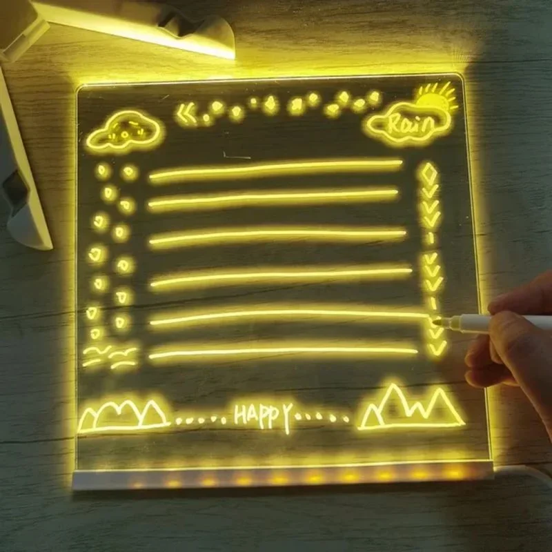 LED Light-Up Message Board with Markers – Colorful DIY Acrylic Writing Pad with Stand & Erasable Pens for Kids, Decor & Notes
