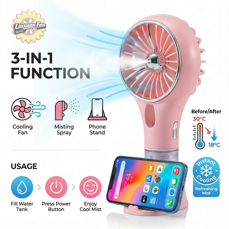 Handheld Misting Fan – 2-in-1 Portable Cooling Fan with Spray & Rechargeable Battery