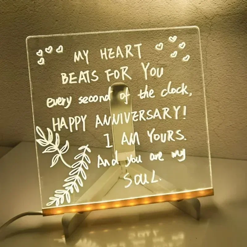 LED Light-Up Message Board with Markers – Colorful DIY Acrylic Writing Pad with Stand & Erasable Pens for Kids, Decor & Notes