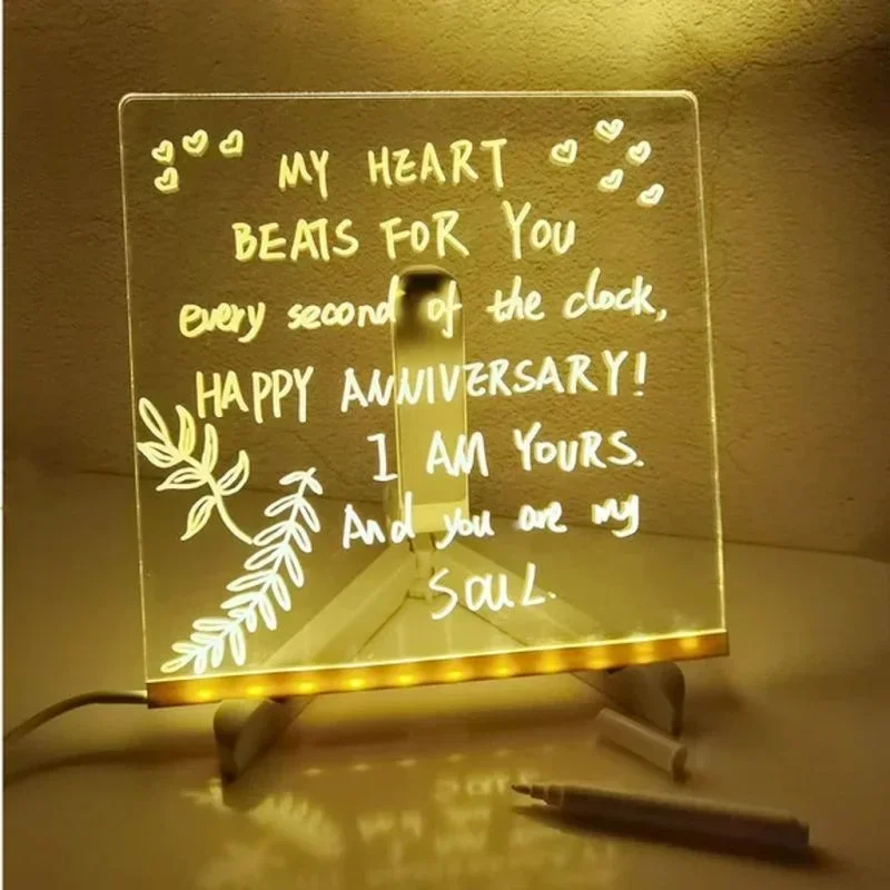 LED Light-Up Message Board with Markers – Colorful DIY Acrylic Writing Pad with Stand & Erasable Pens for Kids, Decor & Notes