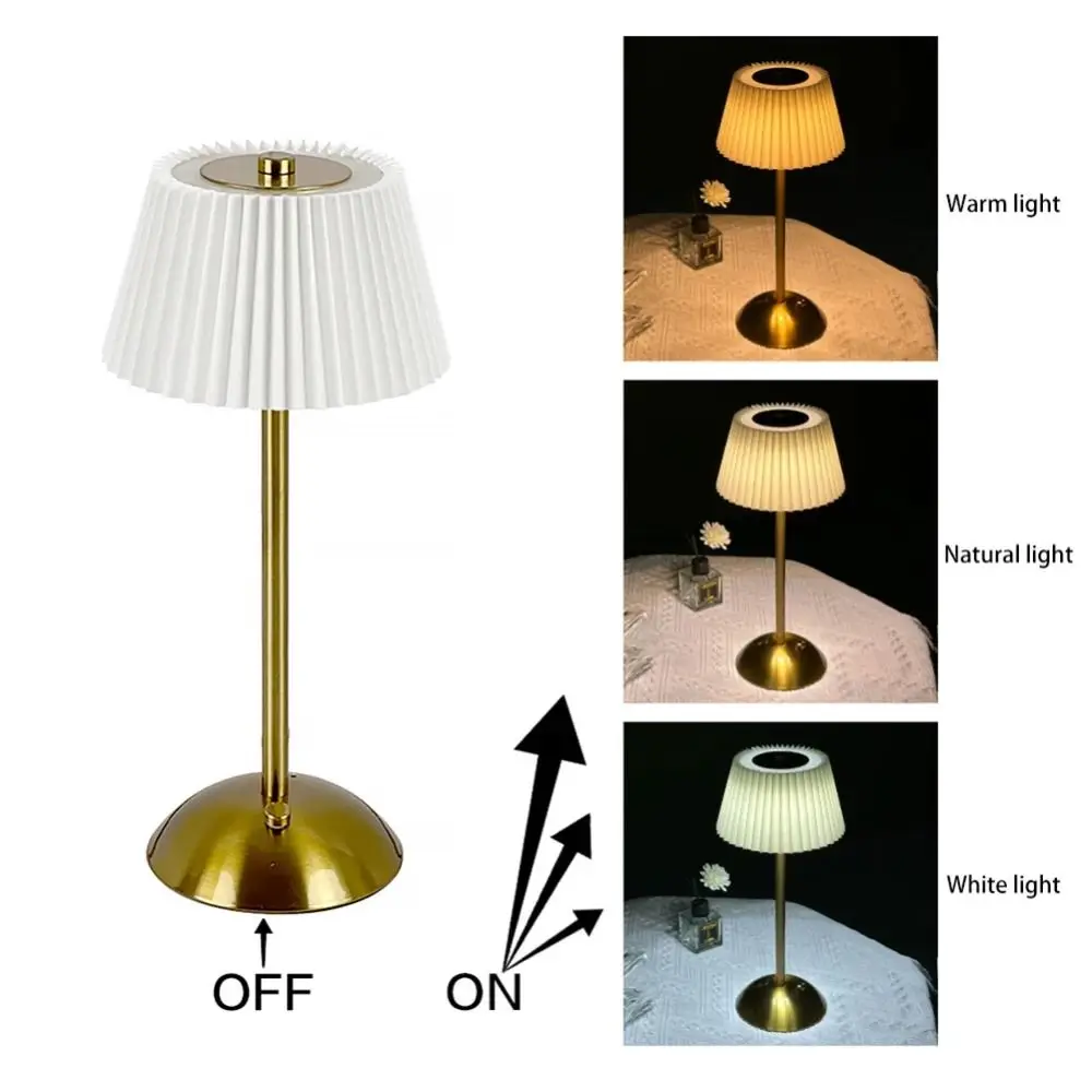 Modern Nordic Table Lamp – Gold Base with Pleated Shade