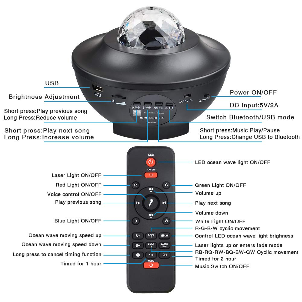 Galaxy Star Projector with Bluetooth Music & Remote Control