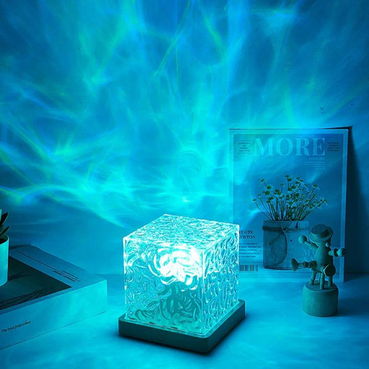 16-Color LED Square Watermark Ambient Light – Remote Control Crystal Cube Lamp with Wooden Base