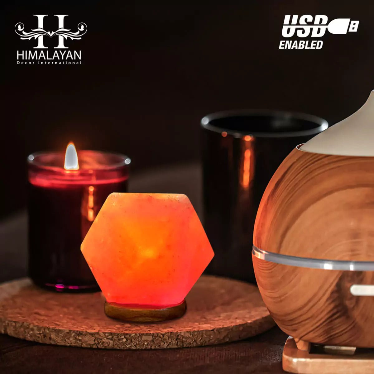 Diamond Shape USB Salt Lamp with Multicolored LED Bulb